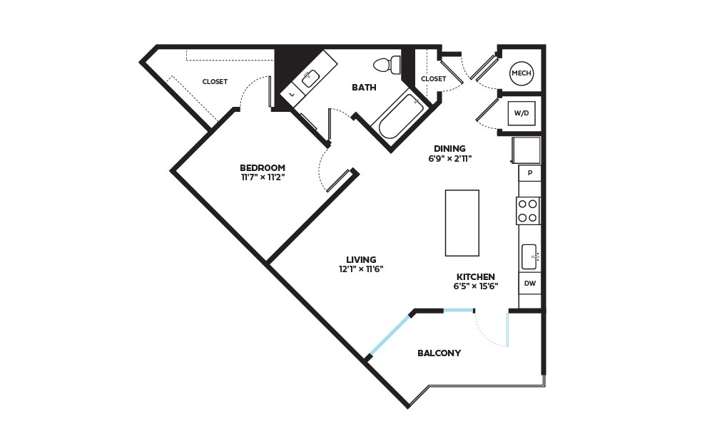 Autumn - 1 bedroom floorplan layout with 1 bath and 758 square feet.